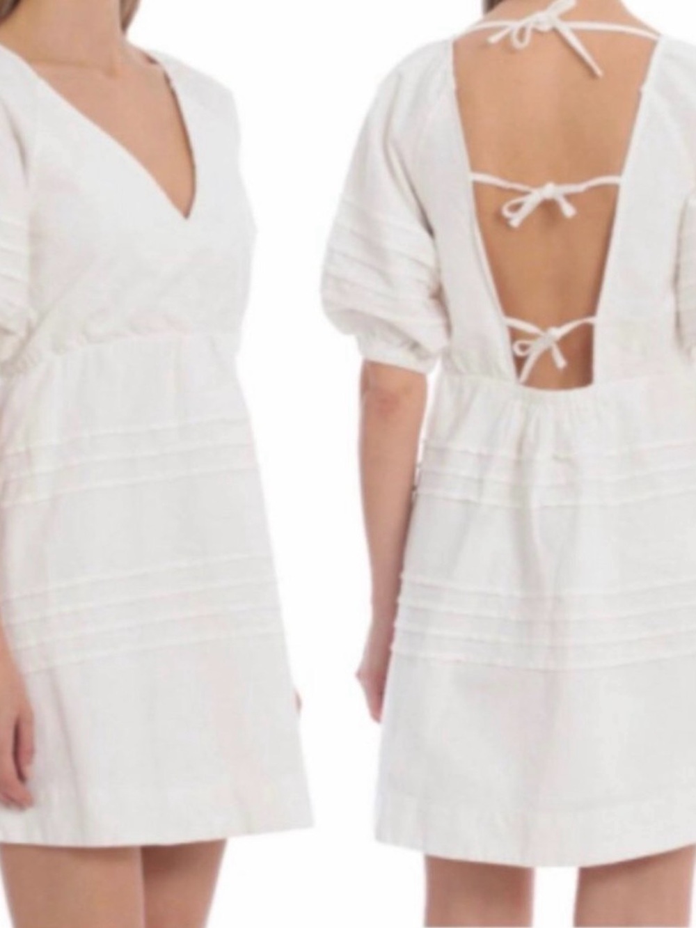 7 For All Mankind White Open-Back Tie Mini Dress